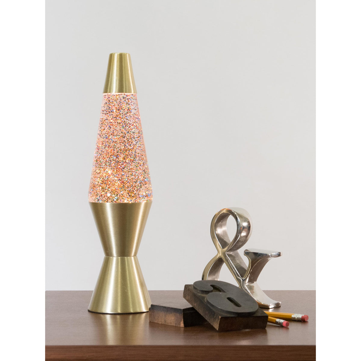 14.5″ Lamp Rainbow Glitter – Clear/Gold